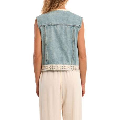 Blouson en coton stone uni pourvu d'une coupe droite et d'un col rond - Image 3