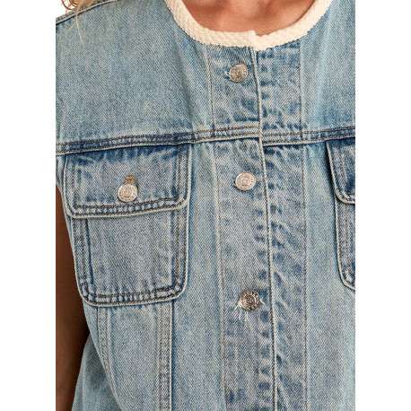 Blouson en coton stone uni pourvu d'une coupe droite et d'un col rond - Image 5