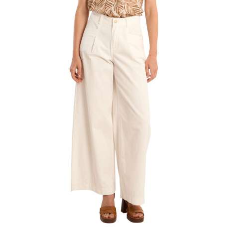 Pantalon en coton blanc uni pourvu d'une coupe baggy et d'une taille haute - Image 2
