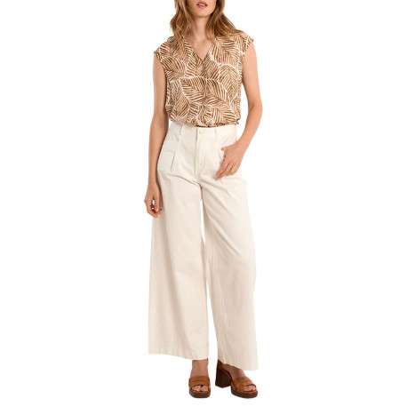 Pantalon en coton blanc uni pourvu d'une coupe baggy et d'une taille haute - Image 4