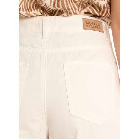 Pantalon en coton blanc uni pourvu d'une coupe baggy et d'une taille haute - Image 5