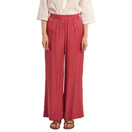 Pantalon framboise uni pourvu d'une coupe large et d'une taille haute