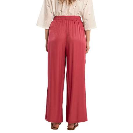 Pantalon framboise uni pourvu d'une coupe large et d'une taille haute - Image 2