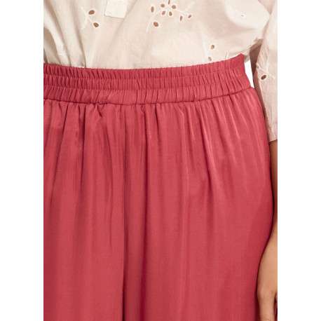 Pantalon framboise uni pourvu d'une coupe large et d'une taille haute - Image 5