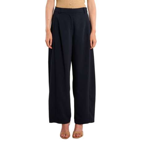 Pantalon chino marine uni pourvu d'une coupe large et d'une taille haute