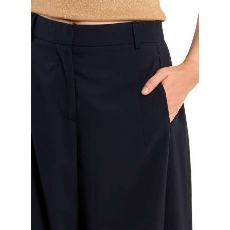 Pantalon chino marine uni pourvu d'une coupe large et d'une taille haute - Image 4