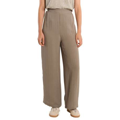 Pantalon kaki uni pourvu d'une coupe large et d'une taille haute