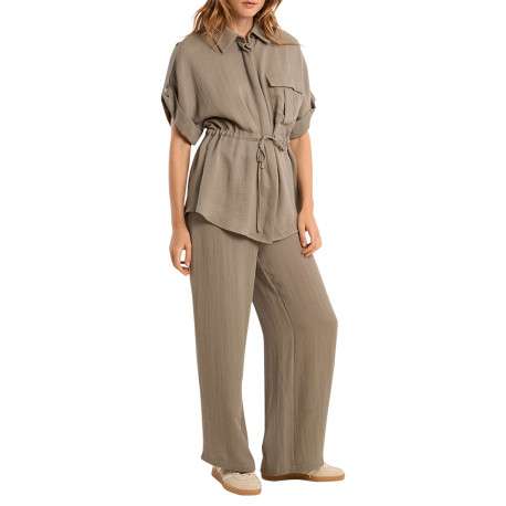 Pantalon kaki uni pourvu d'une coupe large et d'une taille haute - Image 3