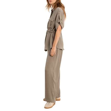 Pantalon kaki uni pourvu d'une coupe large et d'une taille haute - Image 4