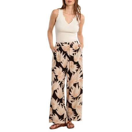 Pantalon noir à motifs pourvu d'une coupe large et d'une taille haute - Image 3
