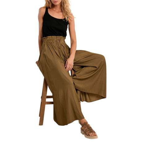 Pantalon kaki uni pourvu d'une coupe extra large et d'une taille élastiquée - Image 4