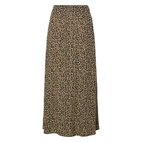 Jupe longue beige pourvu de motif animalier avec une coupe fluide