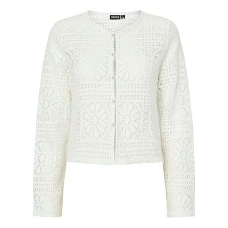 Gilet en coton blanc à motif floral avec une coupe droite et un col rond