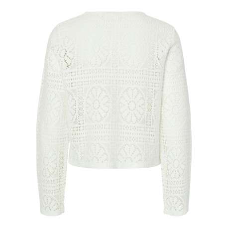 Gilet en coton blanc à motif floral avec une coupe droite et un col rond - Image 2