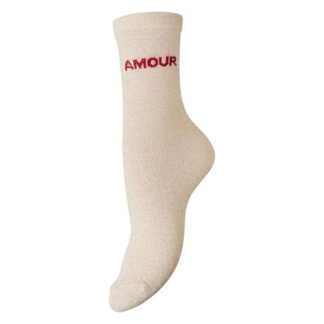 Chaussettes hautes beiges à imprimé pourvues de fils lurex dorés