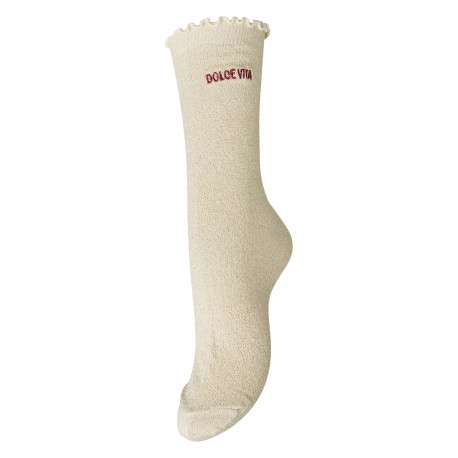Chaussettes hautes écrues à imprimé pourvues de fils lurex dorés