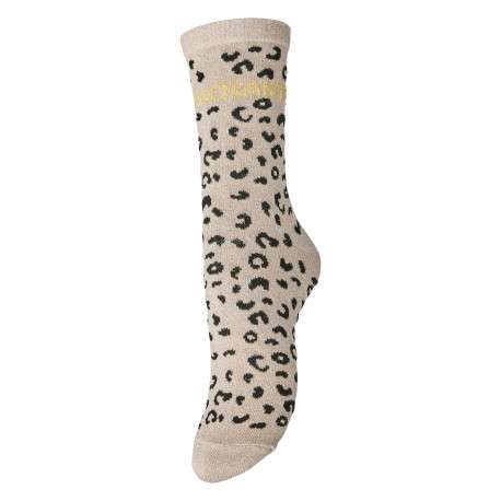 Chaussettes hautes taupe à motif animalier pourvues de fils lurex