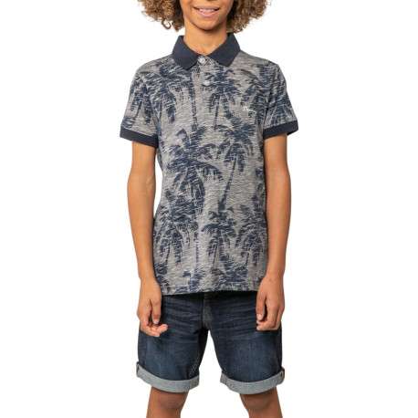 Polo en coton marine à motifs pourvu de manches courtes et d'une coupe droite