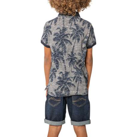 Polo en coton marine à motifs pourvu de manches courtes et d'une coupe droite - Image 2