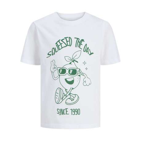T-shirt en coton blanc uni pourvu d'un imprimé citron et d'un col rond