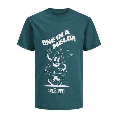 T-shirt en coton pétrole uni pourvu d'un imprimé pastèque et d'un col rond