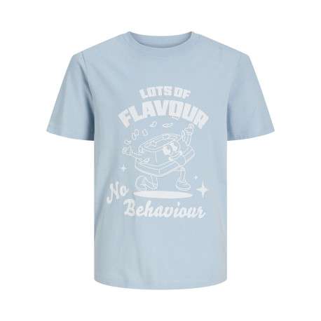 T-shirt en coton ciel uni pourvu d'un imprimé et d'un col rond