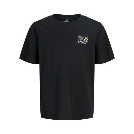 T-shirt en coton biologique noir uni pourvu d'un imprimé soleil
