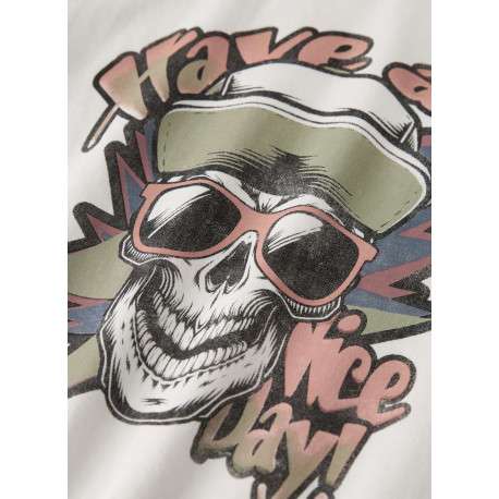 T-shirt en coton biologique blanc uni pourvu d'un imprimé tête de mort - Image 3
