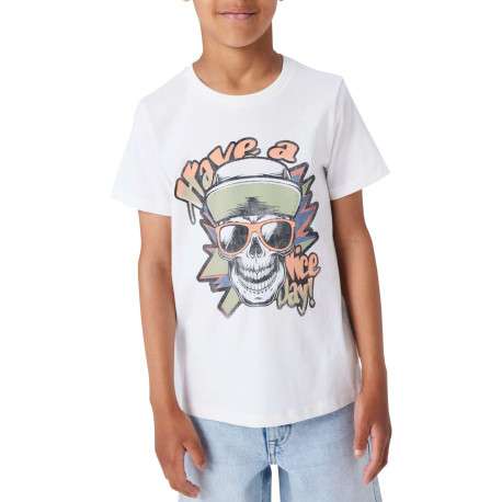 T-shirt en coton biologique blanc uni pourvu d'un imprimé tête de mort - Image 4
