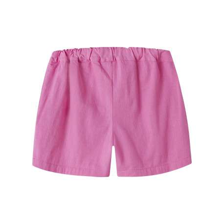 Short en lin et coton rose uni pourvu d'une taille élastiquée - Image 2