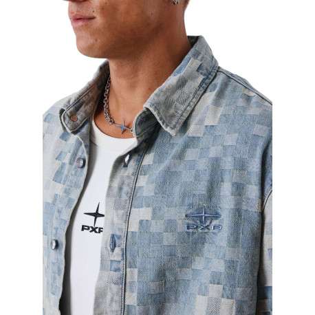 Chemise en coton mélangé bleue à carreaux avec une coupe droite - Image 3