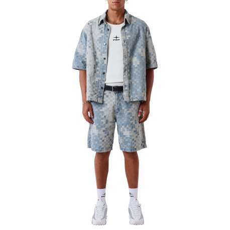 Chemise en coton mélangé bleue à carreaux avec une coupe droite - Image 4