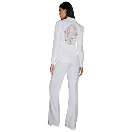 Blazer blanc à coupe ajustée pourvu d'un col à revers et de manches longues - Image 3