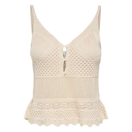 Top beige uni sans manche pourvu d'une coupe évasée et d'un col v