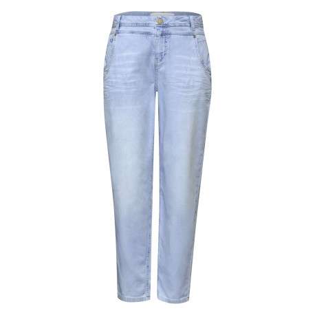 Jean en coton stone uni avec une coupe carotte muni d'un zip et d'un bouton