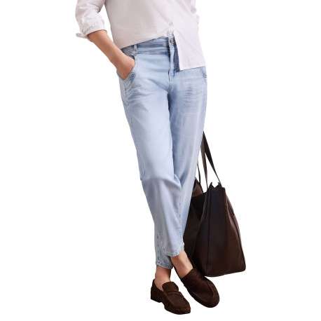 Jean en coton stone uni avec une coupe carotte muni d'un zip et d'un bouton - Image 3