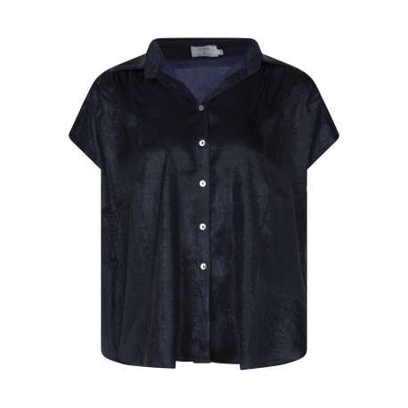 Chemisier marine uni avec une coupe droite et un col chemise