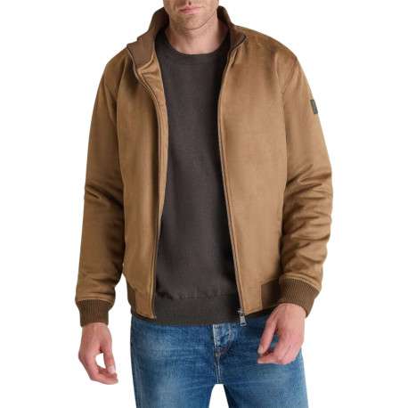 Blouson taupe uni avec une coupe droite et un col montant - Image 2