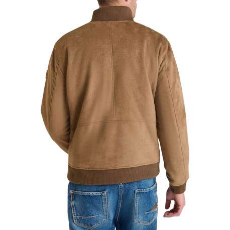 Blouson taupe uni avec une coupe droite et un col montant - Image 3