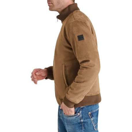Blouson taupe uni avec une coupe droite et un col montant - Image 4