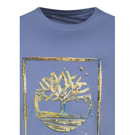T-shirt en coton ciel imprimé avec une coupe droite et un col rond - Image 3
