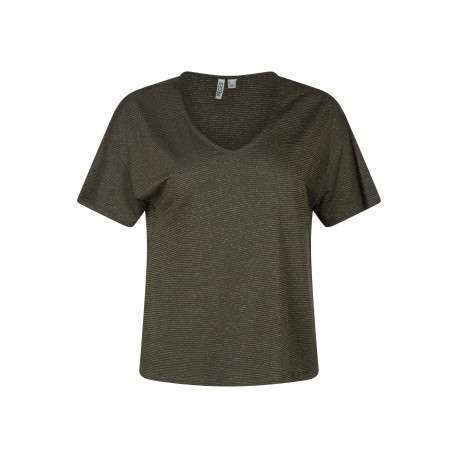 T-shirt kaki à rayures pourvu de manches courtes et d'une coupe large
