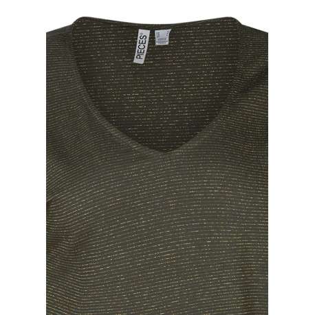 T-shirt kaki à rayures pourvu de manches courtes et d'une coupe large - Image 3