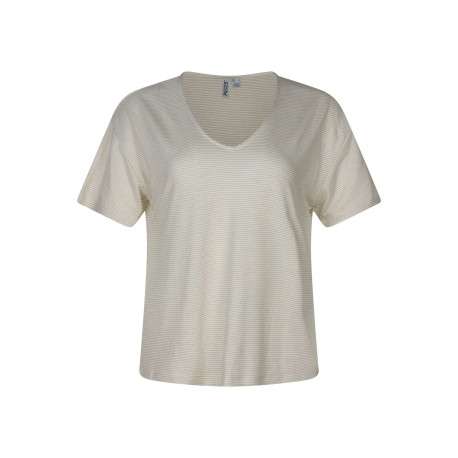 T-shirt blanc à rayures pourvu de manches courtes et d'une coupe large
