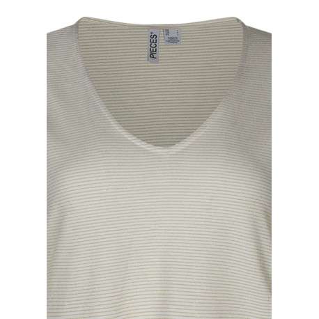 T-shirt blanc à rayures pourvu de manches courtes et d'une coupe large - Image 3
