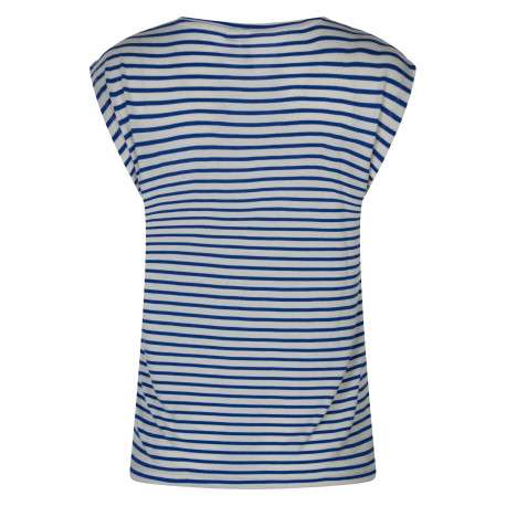 T-shirt écru pourvu de rayures bleues horizontales et d'un col rond - Image 2