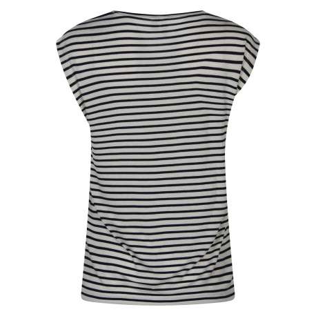 T-shirt écru pourvu de rayures marine horizontales et d'un col rond - Image 2