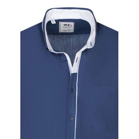 Chemise en coton indigo unie avec une coupe droite et un col américain - Image 3