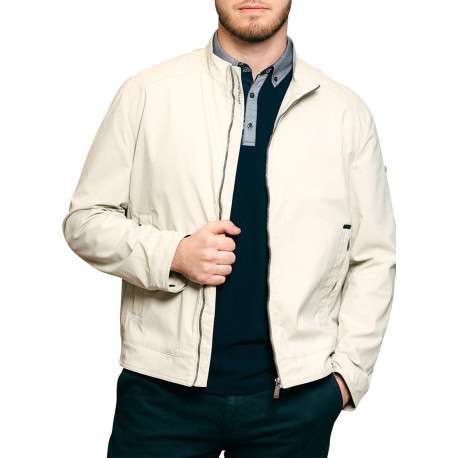Blouson beige uni pourvu d'une coupe droite et d'un col montant - Image 3
