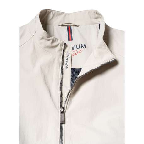 Blouson beige uni pourvu d'une coupe droite et d'un col montant - Image 4